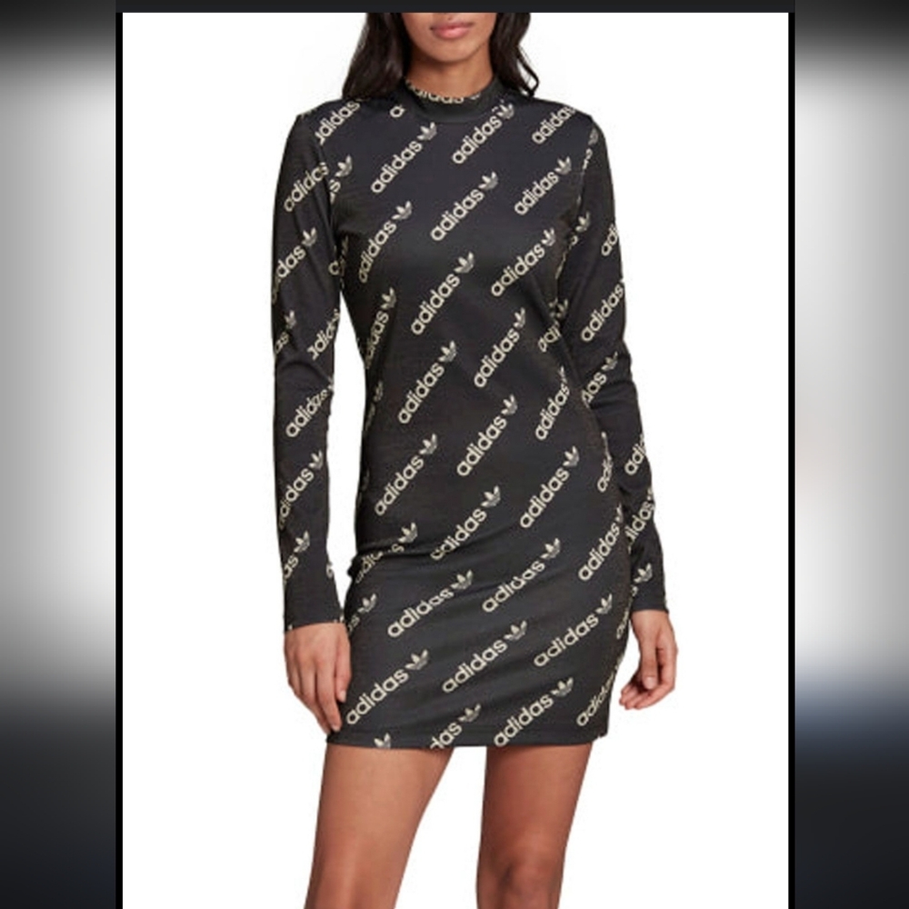 Adidas Long Sleeve Black Dress with Logo Pattern - Picture 7 of 7